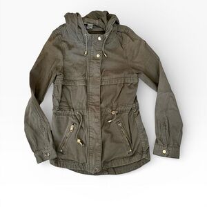 H&M Divided Olive Green Utility Jacket Size 2 / XS Hooded Anorak